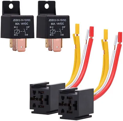 2 PCS Car Relay 4Pin DC 12V 80A Normally Open SPST Relay With 4 Wire Socket Plug • $12.34