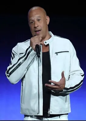 Men's Biker Leather Jacket Celebrity Vin Diesel White 100% Real Leather Jacket • $59