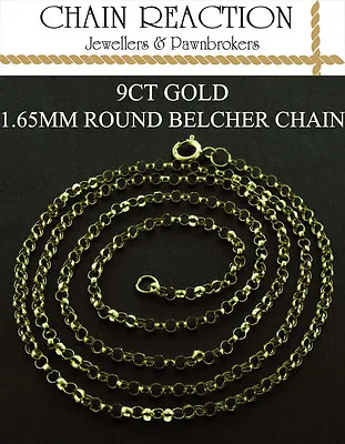 £44.99 • Buy 375 9ct Gold Belcher Chain 16  18  20  Solid Yellow Round Link Pendant Necklace