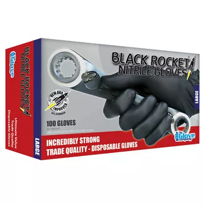 TGC 130002 Black Rocket Nitrile Gloves - Medium Box Of 100 • $36.04