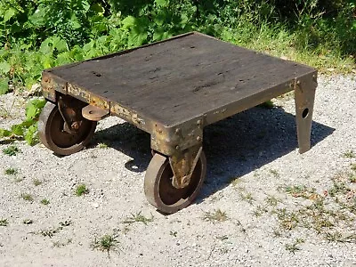 Antique 1890's Industrial Factory Railroad Iron / Steel Cart Wood Planks Table • $329.99