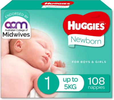 $50 • Buy Huggies Newborn Nappies Size 1 (up To 5kg) 108 Pack