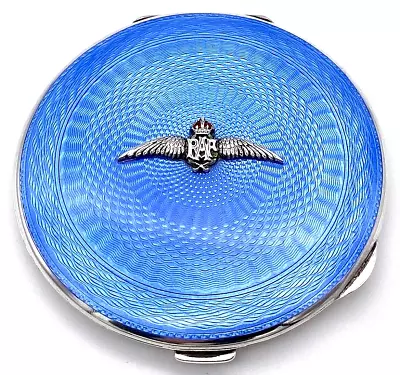 £295 • Buy Silver & Guilloche Enamel RAF Loose Powder Compact By Gieves Ltd – 1935
