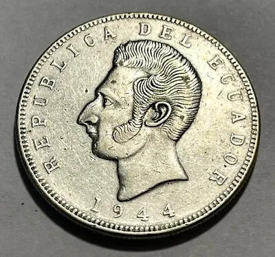 ECUADOR - Antonio José De Sucre - Silver 5 Sucres - 1944 Mo. - Km-79 - NICE! • $25