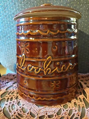 Vintage Marcrest Brown Daisy & Dot Stoneware Cookie Crock/Lid Oven Proof USA • $31