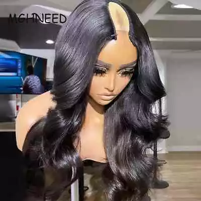 U Part Wig Human Hair Black Color Brazilian Virgin Jet Black Wavy Human Hair Wig • $166.92