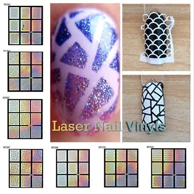 24 Sheets Laser Nail Art Guide Tips Hollow Stencil Sticker Template Vinyls Decor • $2.99