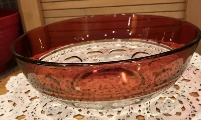 Vtg Indiana Glass Kings Crown Diamond Point 13” Ruby Red Flash Serving Bowl BS8 • $24.95