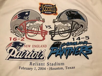 Vintage 2004 Super Bowl New England Patriots Carolina Panthers T-Shirt XL Brady • $25