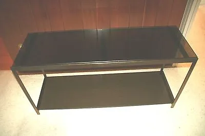  Milo Baughman  Style Black Glass Steel Mid-Century 2-Tier 1970's Console Table  • $1900