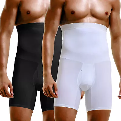 Mens High Waist Compression Boxer Shorts Tummy Control Girdle Pants Body Shaper • £10.79