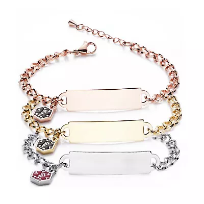 3 Colors! Medical Bracelet With Diamond Cut Chain & Medical Charm CUSTOM ENGRAVE • $23.97