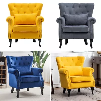Chesterfield Armchair Wing Back Button Tufted Upholstered Fireside Lounge Chair • £159.95