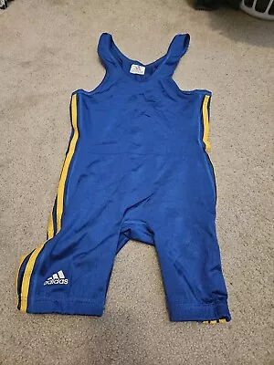 Adidas Wrestling Singlet Adult Small Blue With Yellow Stripes Used Condition  • $27.75