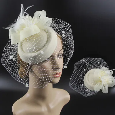 £7.66 • Buy Retro Fascinator Headband Wedding Veil Hat Feather Mesh Berets Hair Accessories