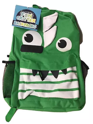 Fun Critter Backpack School Book Bag Kids Boys Girls 17  Pockets Monster Green • $7