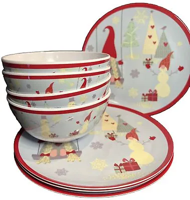 World Market Bamboo Holiday Gnome Plate & Bowl Set Of (4) - Christmas Winter NEW • $35.95