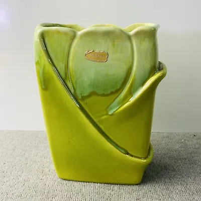 Vintage Royal Haeger Drip Glaze Green Pillow Vase With Label Tulip Flower Look • $49.99