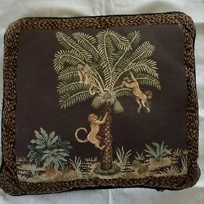Ashford Court Tapestry Velvet Monkey Palm Tree Animal Print Border Rope Pillow • $39.99
