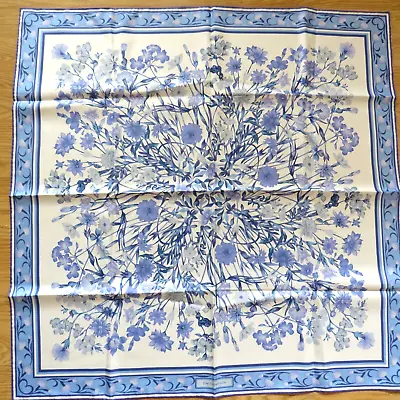 $55 • Buy Jim Thompson 100% Thai Silk Twill Handrolled Edge 32  Scarf Blue Flowers New