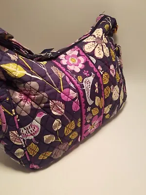 Vera Bradley Floral Nightingale Large Quilted Zip Handbag EUC Purple Navy Blue • $24.99