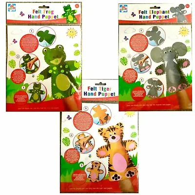 1 X Make Your Own Felt Hand Puppet Sewing Kit Frog Elephant Tiger Kids Craft Kit • £2.99