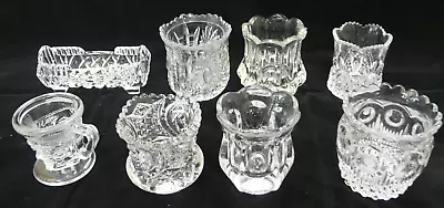Vintage Lot Of 8 Clear Glass Pressed Design Toothpick Holders • $10