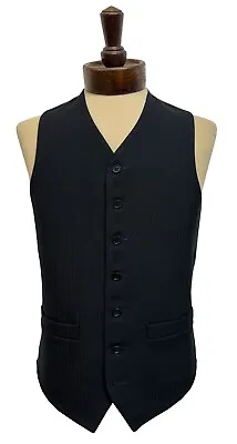 Black Wool Herringbone Waistcoat Vest Masonic Masons Suit Formal Button Men Mens • £49