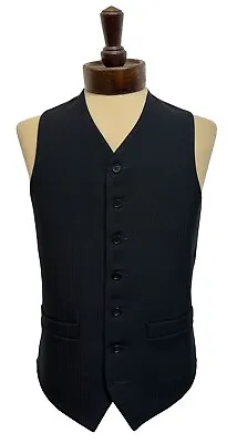 Boys Black Herringbone Waistcoat Vest Wool Masonic Masons Suit Formal Button • £12.50