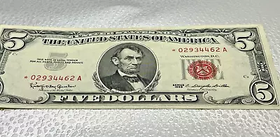 1963 $5 Five Dollar United States Bank Note Red Seal Currency Star Note • $34.95