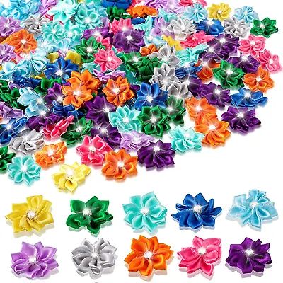 150 Pieces Satin Ribbon Flowers Small Flowers For Crafts 1.2 Inch Mini Fabric Fl • $18.81