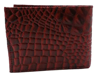 Mens Genuine Leather Bifold Alligator Skin Print Flip Up Croco Cowboy Wallet Red • $15.49