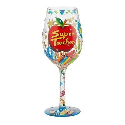 Lolita Glitter School Supplies Hand Painted Super Teacher Gift Large Wine Glass • £20.99