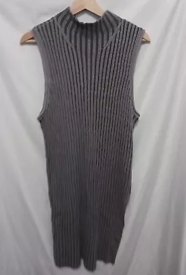 Rock & Republic Knit Tunic XL Gray Ribbed Stretch Wide Armholes Mock Neck • $18.99