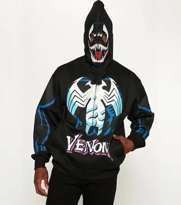 Marvel Venom Zip Up Hoodie Men's XXL 2XL - Over The Face Mask Black Costume NWT • $35.58