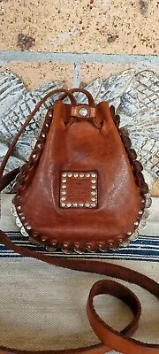 Super Cute CAMPOMAGGI Italian Leather Draw Coin Pouch Shoulder Bag Cognac !! • $265