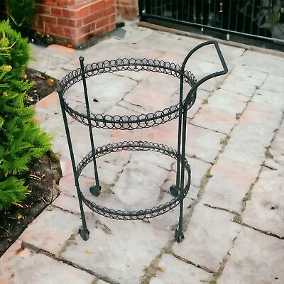 Vtg Mid Century Round Teal Green Gold Metal Patio Flower Garden Beverage Cart • $100