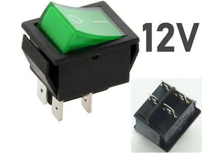 £2.99 • Buy 12V 20A Rocker Switch GREEN ON-OFF Double Pole 4 Pin ILLUMINATED