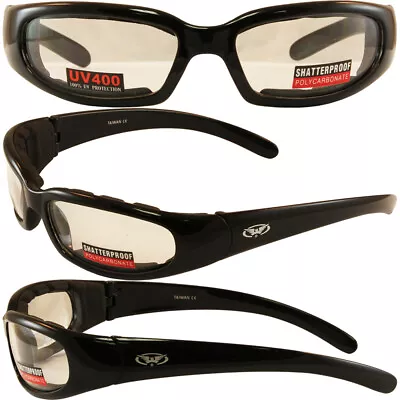 Chicago Padded Motorcycle Glasses Black Frame Clear Scratch-Resistant Lens • $12.95