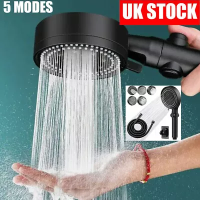 5-Mode Handheld Pressurized Shower Head With  OFF  Switch Built-In Power Wash • £10.89