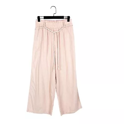 H&M Pale Pink High Rise Wide-Leg Cropped Belted Culotte Trousers - Size 12 • £17