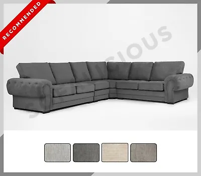 EXTRA EXTRA LARGE Verona Corner Sofa Full Formal Back Chesterfield Fabric Grey • £989