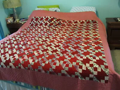 1950's Vintage Hand Stitched Reversible Quilt Bedspread Full Queen 84x84 CLEAN! • $175