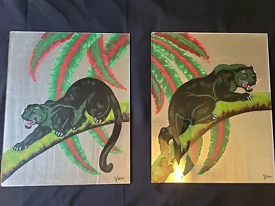 Vintage Black Panther Painting Set On Foil By Van • $199.99