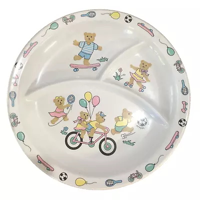 Vintage 10  Melamine Ware Childs Divided Plate Teddy Bears Playing Pastel • $11.43