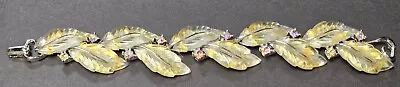 Vintage Lisner 1950's Lucite Leaf AB Rhinestone Accent Bracelet • $17.99