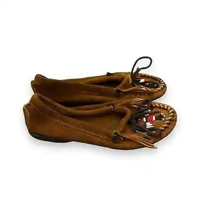 Minnetonka Women's Thunderbird Softsole Brown Suede Moccasin Loafer Slippers 8 • $25