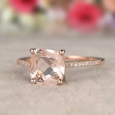 14K Rose Gold Plated 2.40Ct Cushion Cut Simulated Morganite Women's Wedding Ring • $119.20