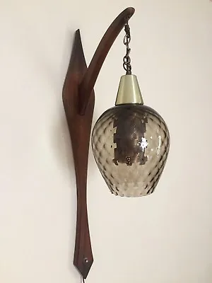 Vintage Mid Century DANISH MODERN Hanging Light TEAK Wall Mount PENDANT Lamp MCM • $800