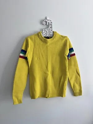 Vintage Sears Sportswear Yellow Rainbow Striped Ski Wool Sweater Size Small • $95
